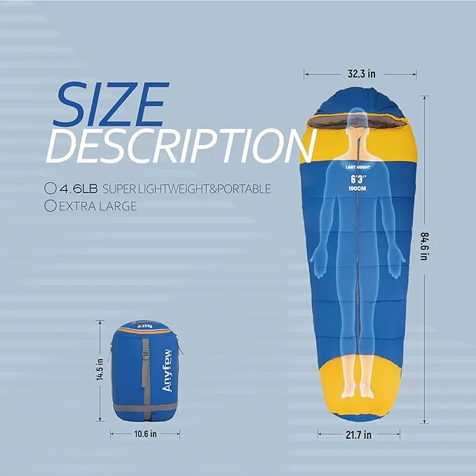 0 Degree Mummy Style Adult Sleeping Bag 100% Cotton Flannel,Big and Tall Cold Weather Winter Zero Degree Camping, Free Compression Sack.