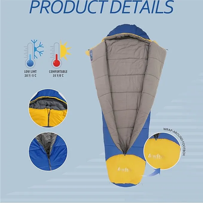 0 Degree Mummy Style Adult Sleeping Bag 100% Cotton Flannel,Big and Tall Cold Weather Winter Zero Degree Camping, Free Compression Sack.