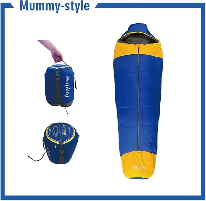 0 Degree Mummy Style Adult Sleeping Bag 100% Cotton Flannel,Big and Tall Cold Weather Winter Zero Degree Camping, Free Compression Sack.