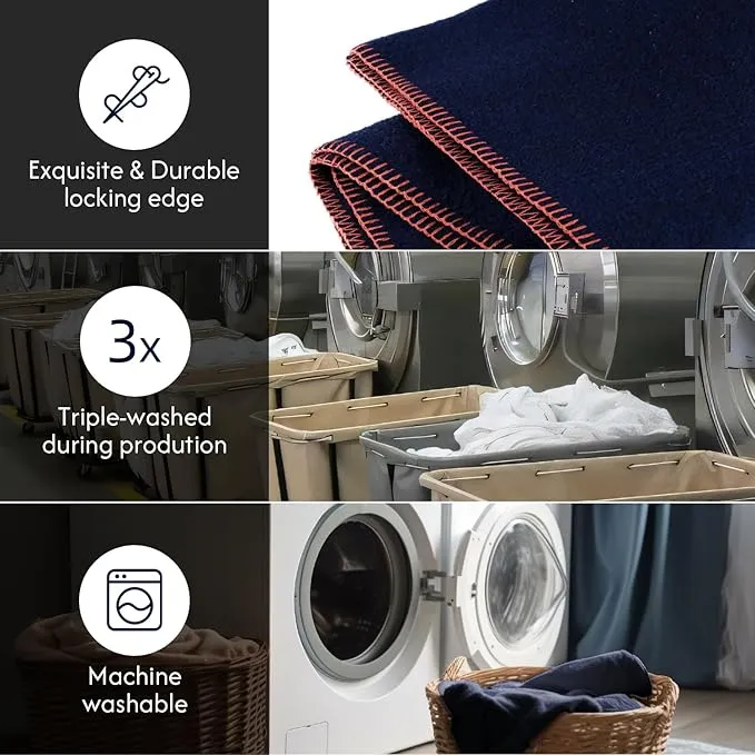 100% Wool Blanket, 62" x 86", Warm, Thick, Washable, Military Wool Blanket, Great for Camping, Outdoors, Sporting Events, Survival Kits