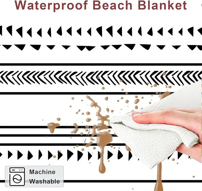 110''×118'' Extra Large Waterproof Sandproof Beach Blanket for 8 Adults, Outdoor Beach Mat with 4 Stakes & 4 Corner Pockets, Polyester Lightweight Foldable Picnic Mat for Travel, Camping, Hiking