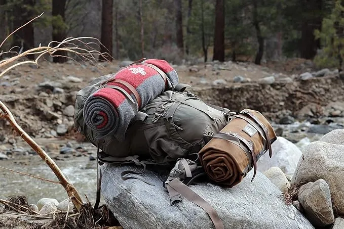 1844 Helko Werk Germany Waxed Canvas Bedroll & Swiss Army Blanket Bundle - Camping Bedroll with Leather Straps and Zipper - Waterproof Portable Bed (Blanket   Bedroll Forest Green) #F8761FGB
