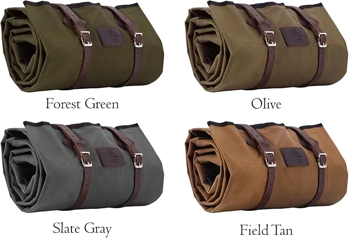 1844 Helko Werk Handmade Waxed Canvas Cowboy Bedroll - Camp Bed Roll w Leather Straps & Zipper-Waterproof-Sleeping Bag (Bedroll Forest Green) #F8761FG
