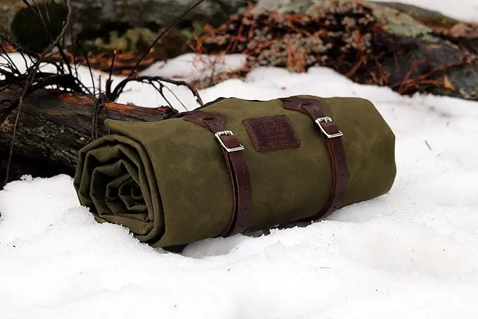 1844 Helko Werk Handmade Waxed Canvas Cowboy Bedroll - Camp Bed Roll w Leather Straps & Zipper-Waterproof-Sleeping Bag (Bedroll Forest Green) #F8761FG