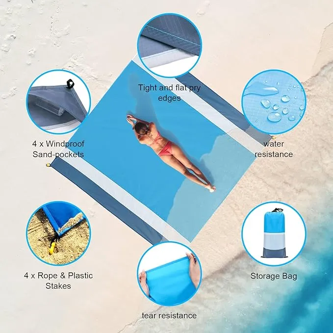 2 Pack sandproof Beach Blanket, 79"x83" Sandproof Large Beach Blanket Water Resistant Mat for Family (2-4) Lightweight Picnic Blanket, Portable Outdoor Camping Blankets