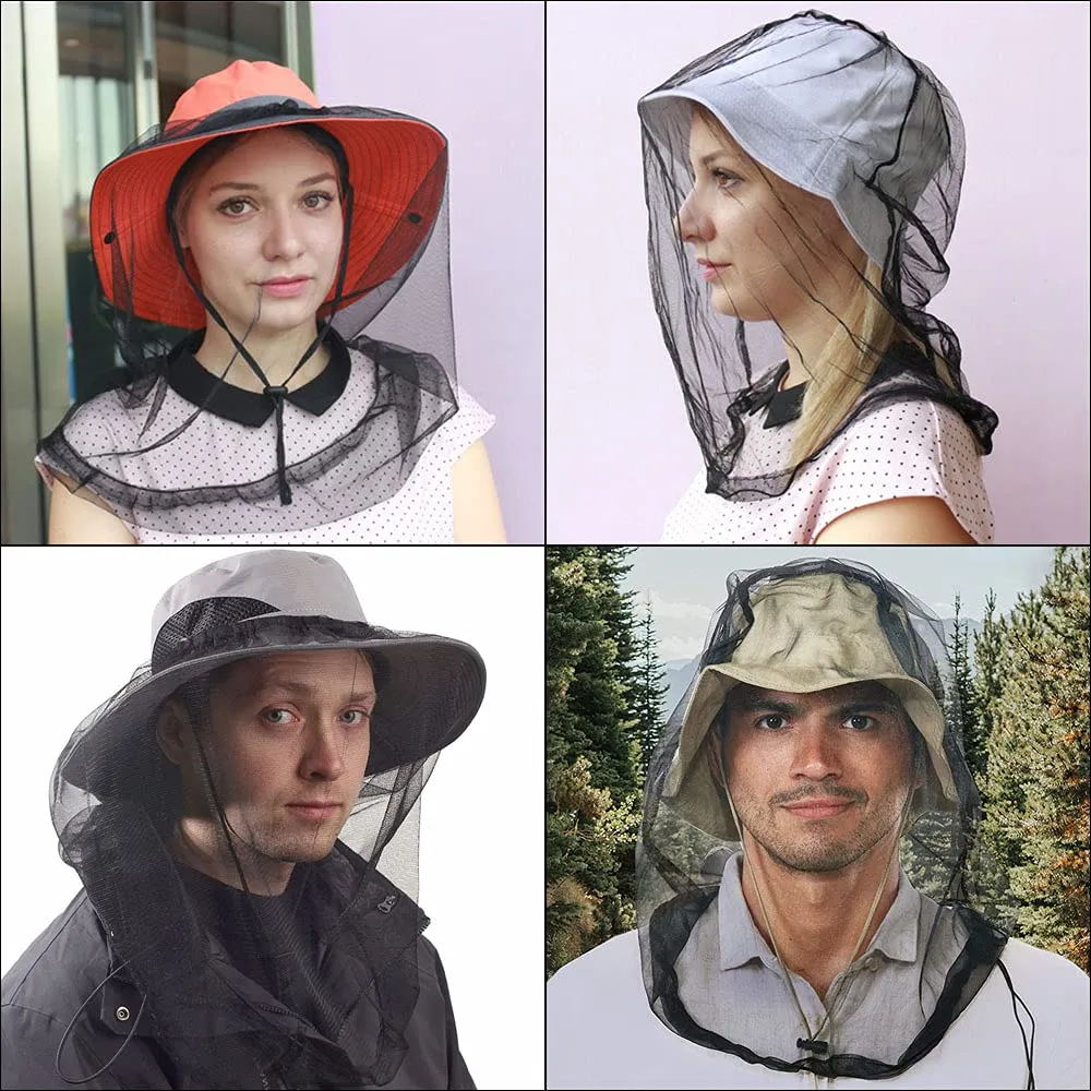 2 Pcs Midge Head Net with Storage Bag Face Net Mesh Nylon Mosquito Head Net for Outdoor Hiking Camping Climbing Fishing and Walking