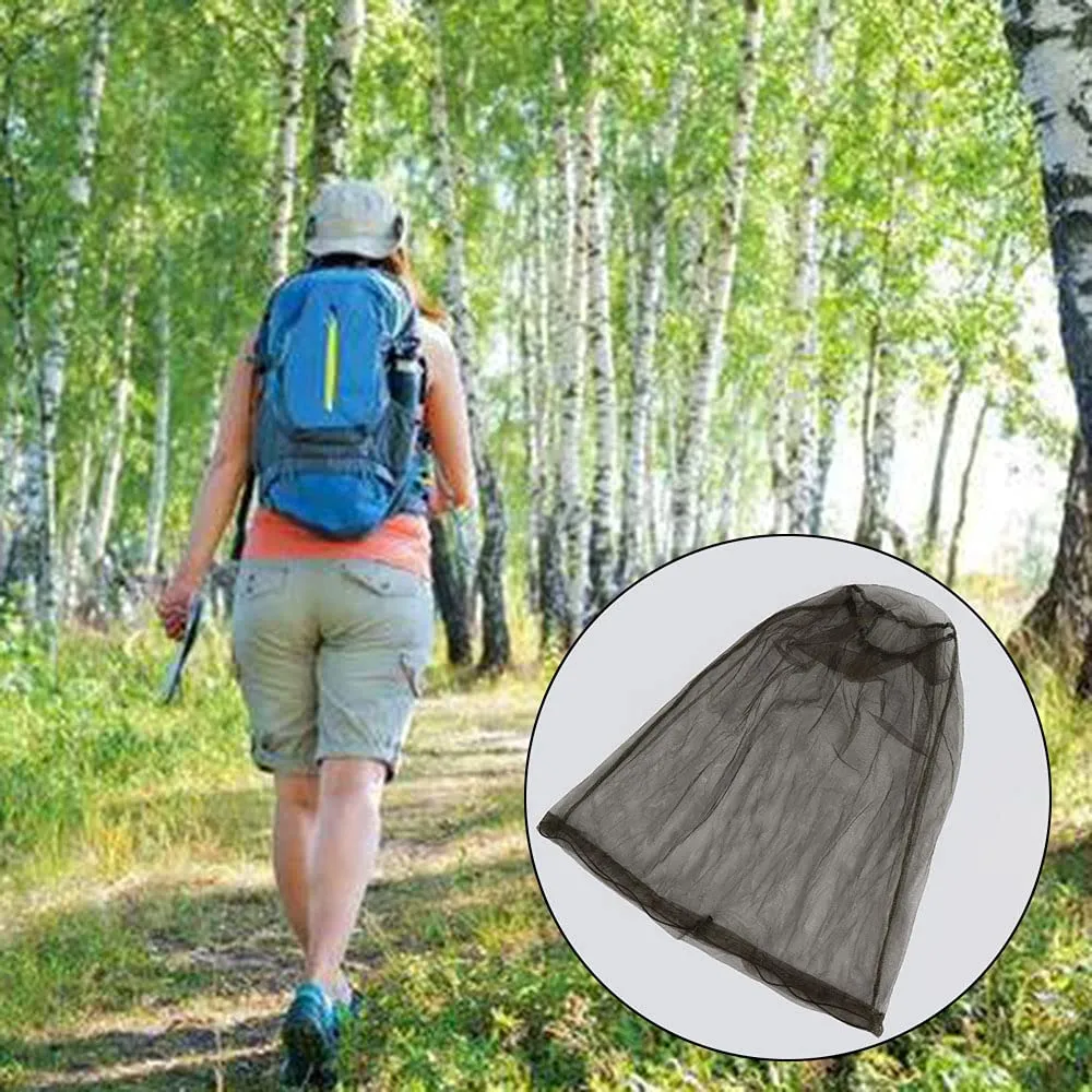 2 Pcs Midge Head Net with Storage Bag Face Net Mesh Nylon Mosquito Head Net for Outdoor Hiking Camping Climbing Fishing and Walking