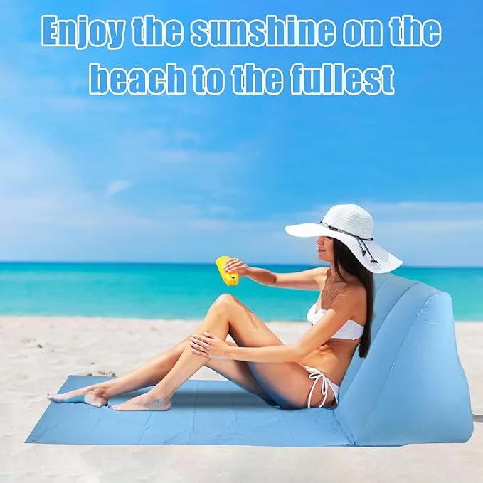 2PCS Light Blue Inflatable Beach Mat Lounge Chair - Flocking Camping Leisure Lounger Back