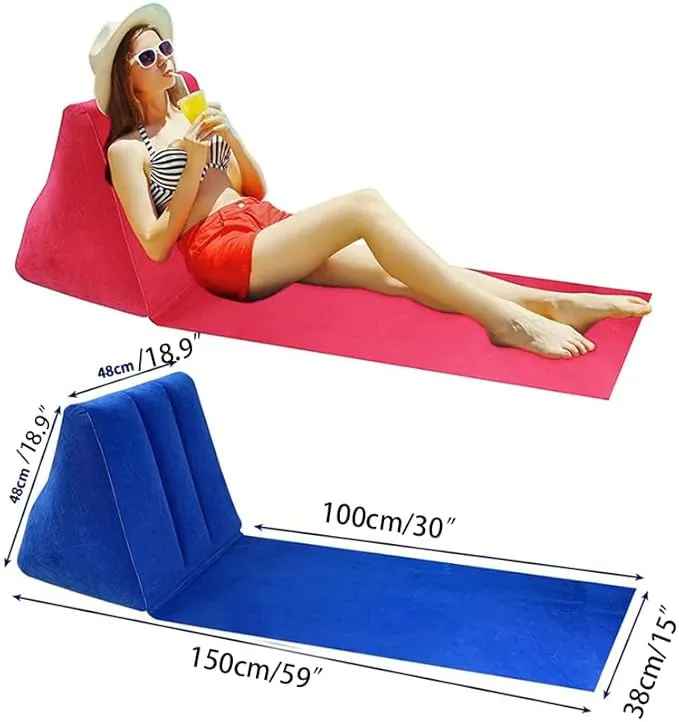 2PCS Light Blue Inflatable Beach Mat Lounge Chair - Flocking Camping Leisure Lounger Back