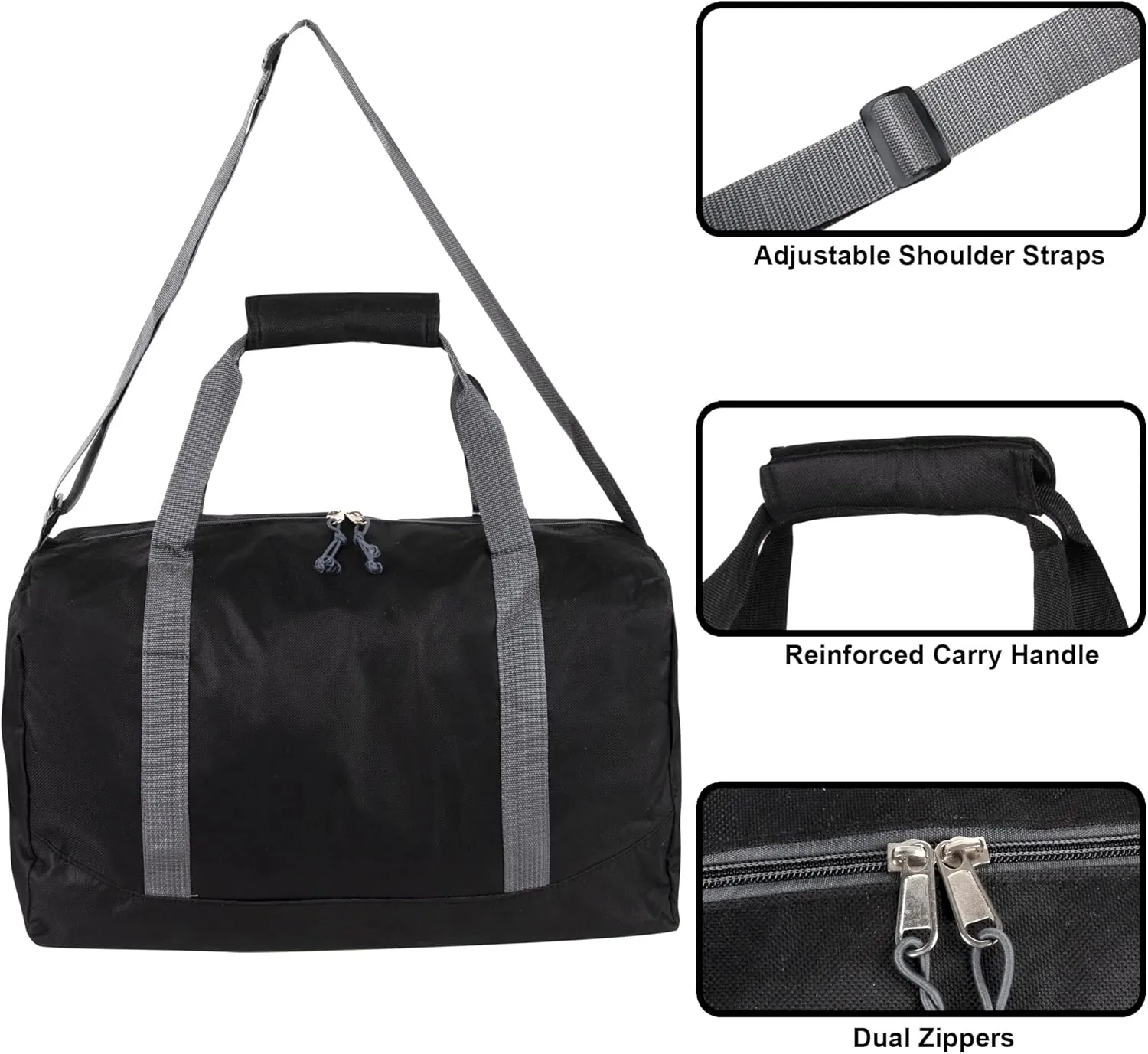 30 Liter, 17 Inch Canvas Duffle Bags for Men and Women  Travel Weekender Overnight Carry-On Shoulder Duffel Tote Bags (Black)