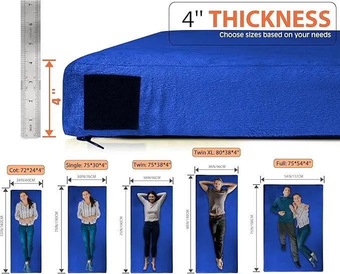 4 INCH Thick Memory Foam Camping Pad Futon Mattress, Portable Floor Sleeping Mat Sleepover Guest Bed Roll Up Mattress for Outdoor Extra Supportive for Side Sleepers