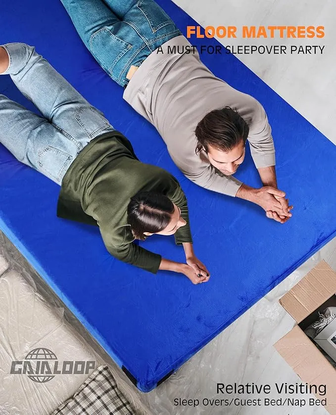 4 INCH Thick Memory Foam Camping Pad Futon Mattress, Portable Floor Sleeping Mat Sleepover Guest Bed Roll Up Mattress for Outdoor Extra Supportive for Side Sleepers