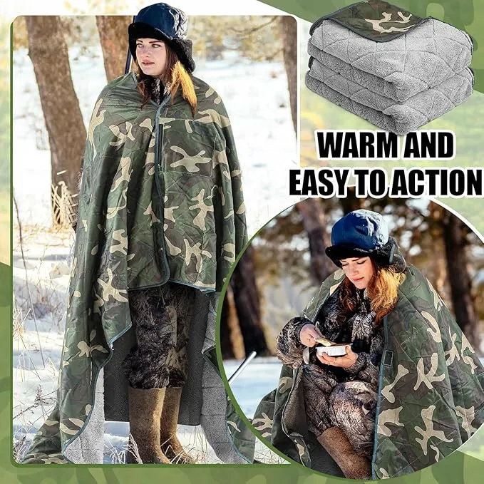 59" x 79" Woobie Blanket Camping Blanket with Sherpa Lining Large Military Blanket Waterproof Warm Outdoor Blanket for Camping, Hunting, Sporting Events, Picnic, Hiking(Camouflage,1 Pc)