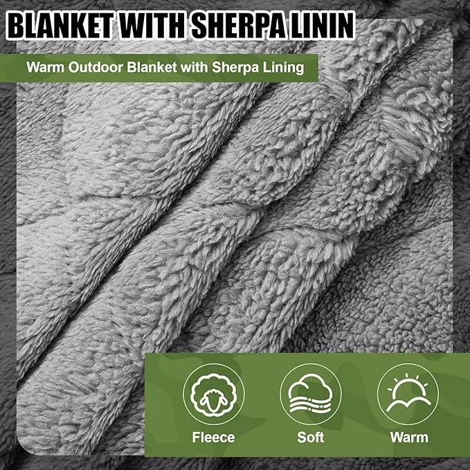 59" x 79" Woobie Blanket Camping Blanket with Sherpa Lining Large Military Blanket Waterproof Warm Outdoor Blanket for Camping, Hunting, Sporting Events, Picnic, Hiking(Camouflage,1 Pc)
