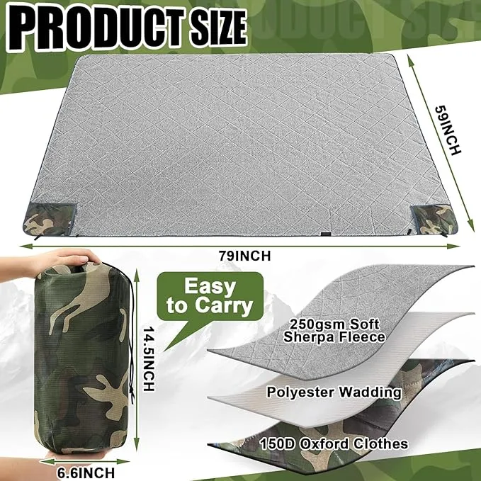 59" x 79" Woobie Blanket Camping Blanket with Sherpa Lining Large Military Blanket Waterproof Warm Outdoor Blanket for Camping, Hunting, Sporting Events, Picnic, Hiking(Camouflage,1 Pc)
