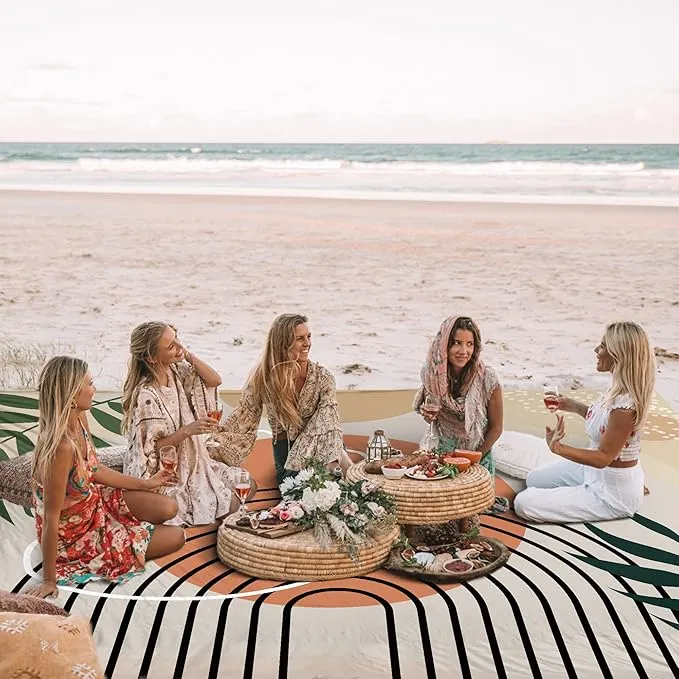 78''×86'' Large Sandproof Beach Blanket for 4-8 Adults, Waterproof Sand Free Beach Mat with 4 Stakes, Polyester Lightweight Big Foldable Boho Outdoor Picnic Blanket for Camping, Hiking, Park, Grass
