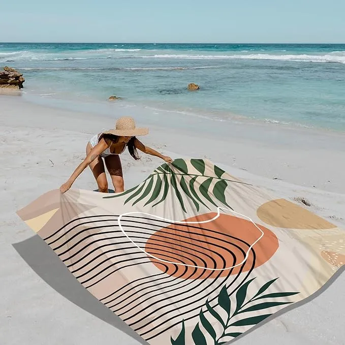 78''×86'' Large Sandproof Beach Blanket for 4-8 Adults, Waterproof Sand Free Beach Mat with 4 Stakes, Polyester Lightweight Big Foldable Boho Outdoor Picnic Blanket for Camping, Hiking, Park, Grass