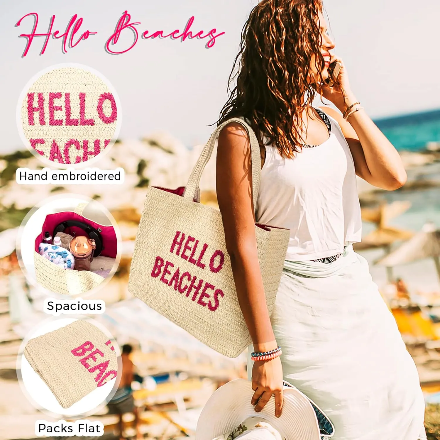 A Packable Beach Bag | The Straw Beach Tote Bag of 2025 | Beach Bags for Women Vacation | Large Beach Bag