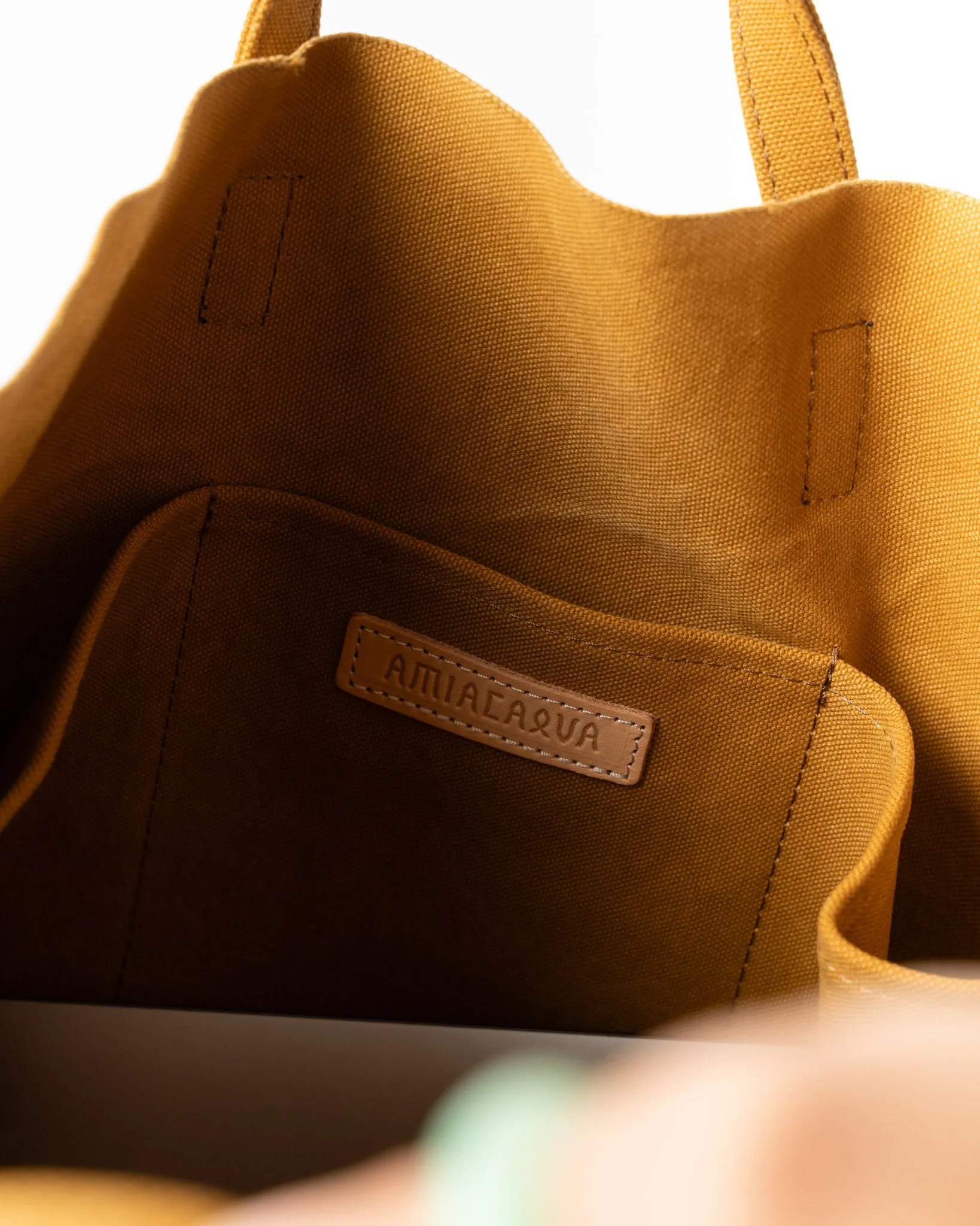 Amiacalva Washed Canvas 6 Pockets Tote T in Mustard