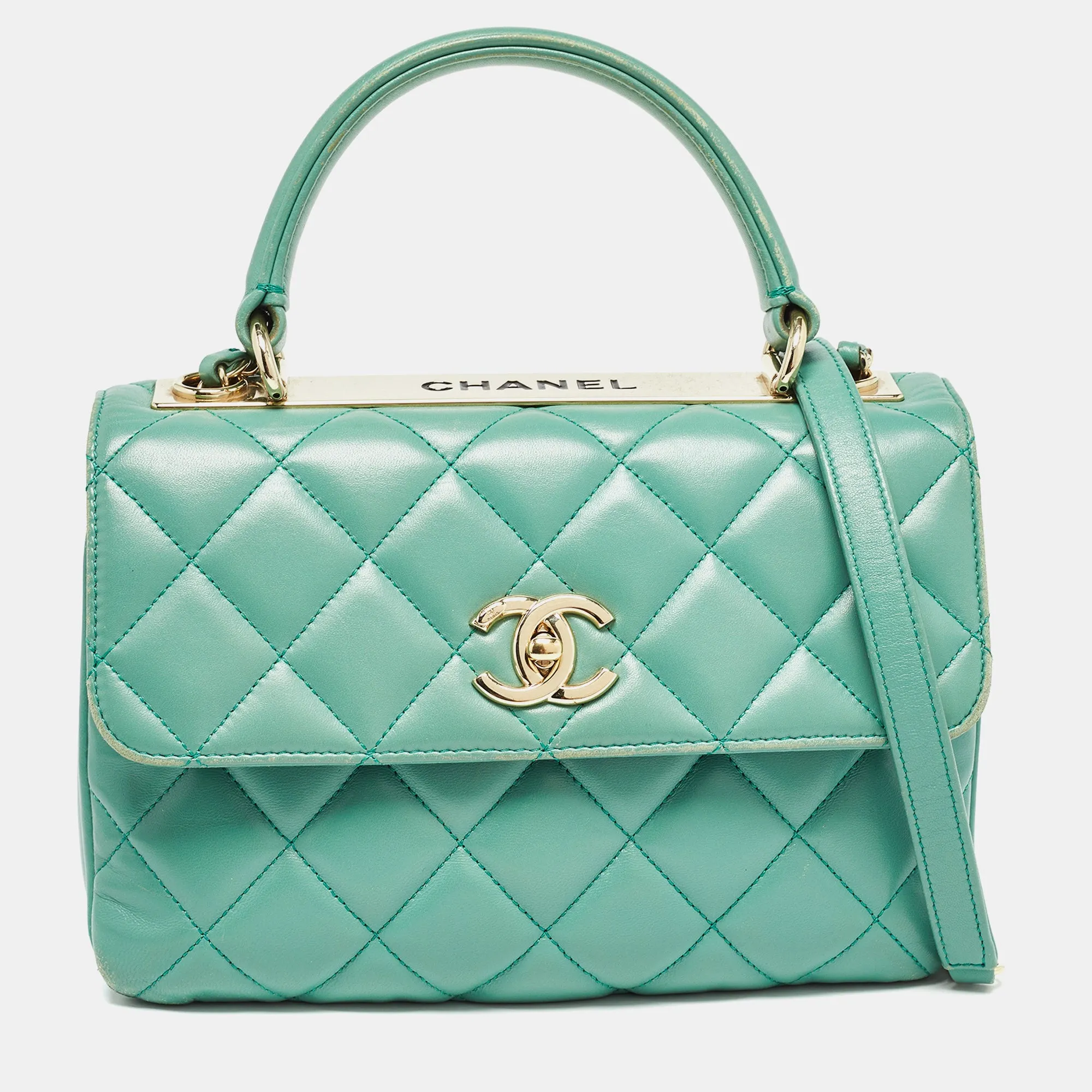 Aqua Green Quilted Leather Small Trendy CC Flap Bag