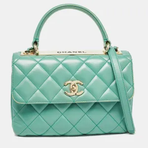 Aqua Green Quilted Leather Small Trendy CC Flap Bag