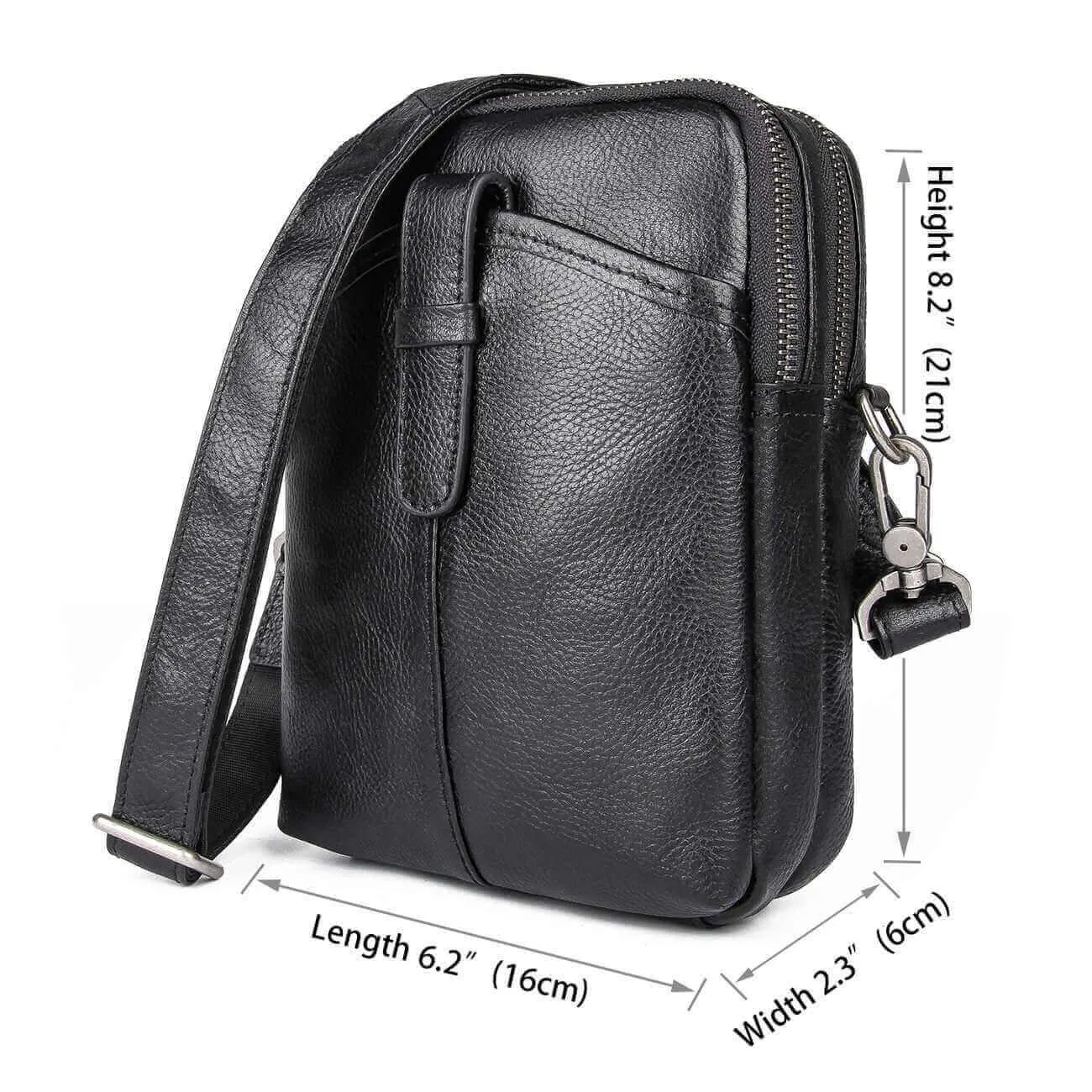Black Leather Men's Small Crossbody Bag