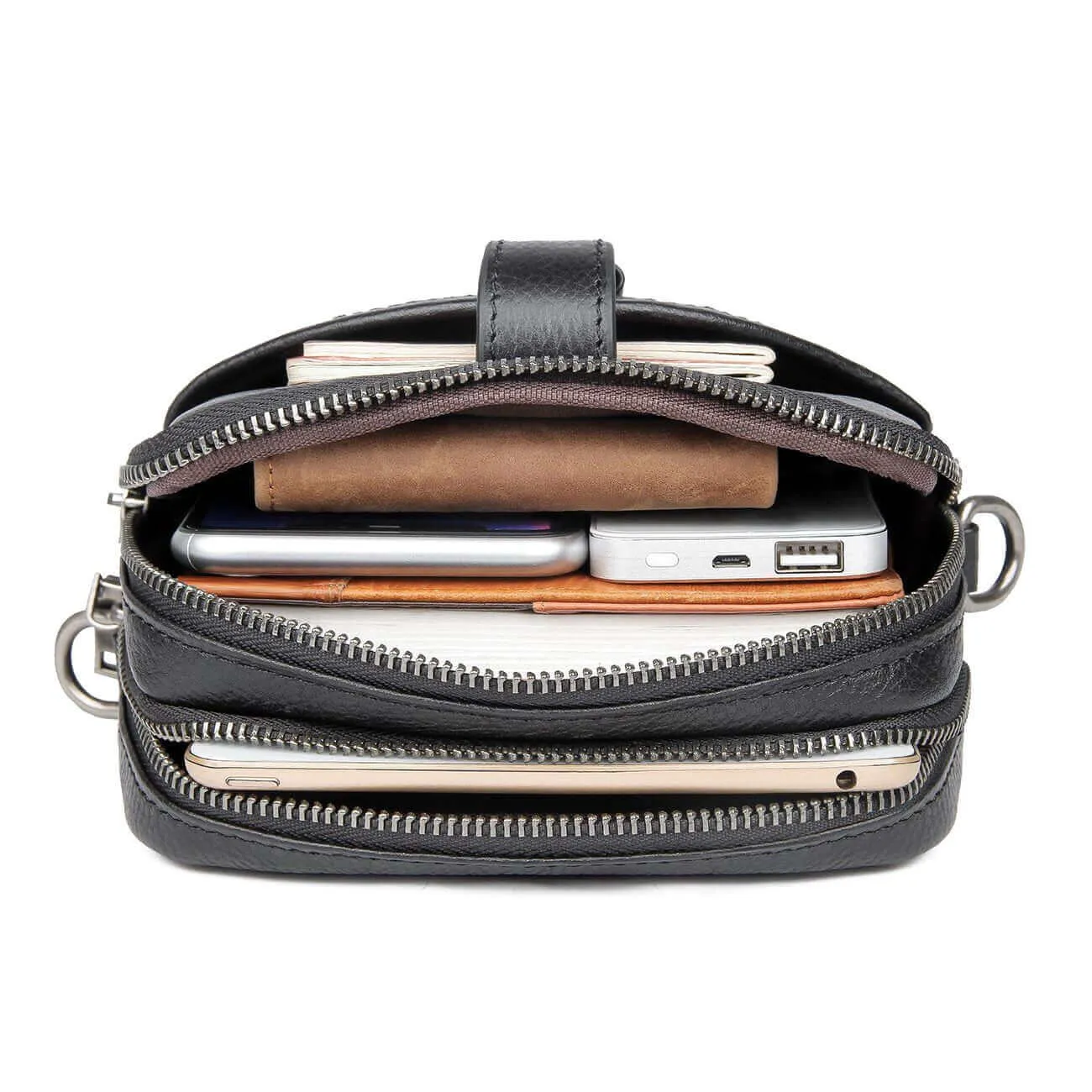 Black Leather Men's Small Crossbody Bag