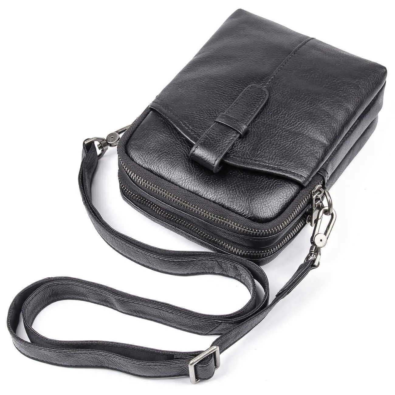 Black Leather Men's Small Crossbody Bag
