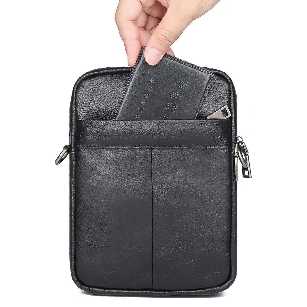 Black Leather Men's Small Crossbody Bag