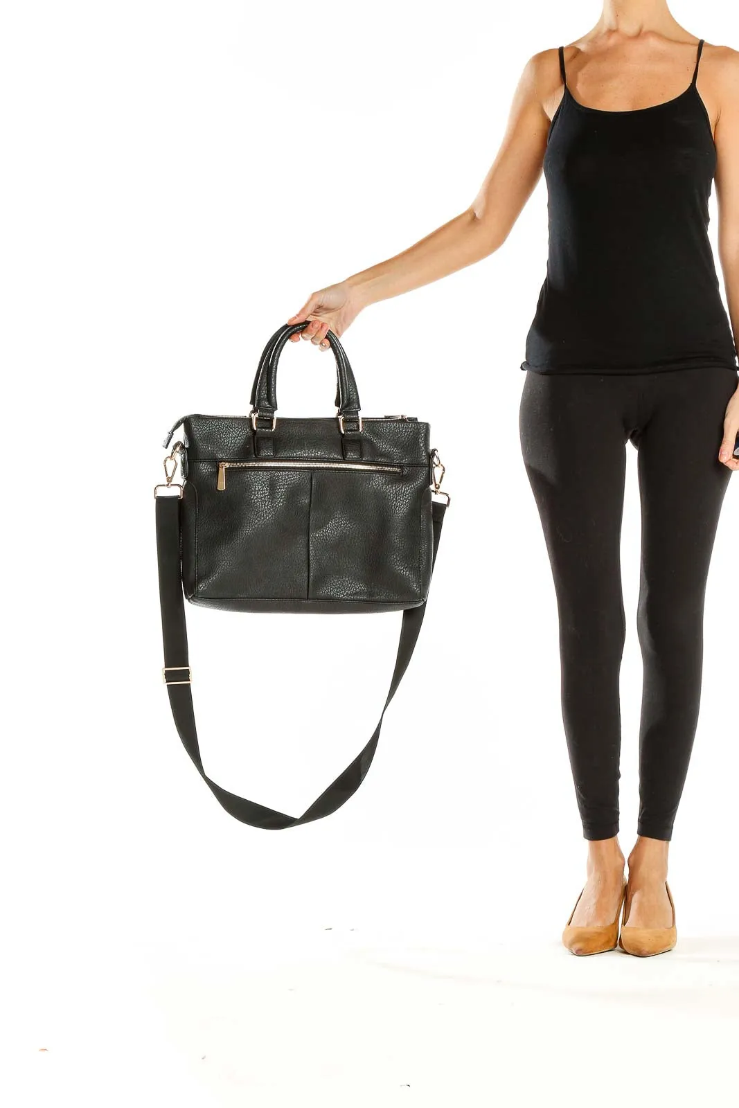 Black Leather Satchel Handbag