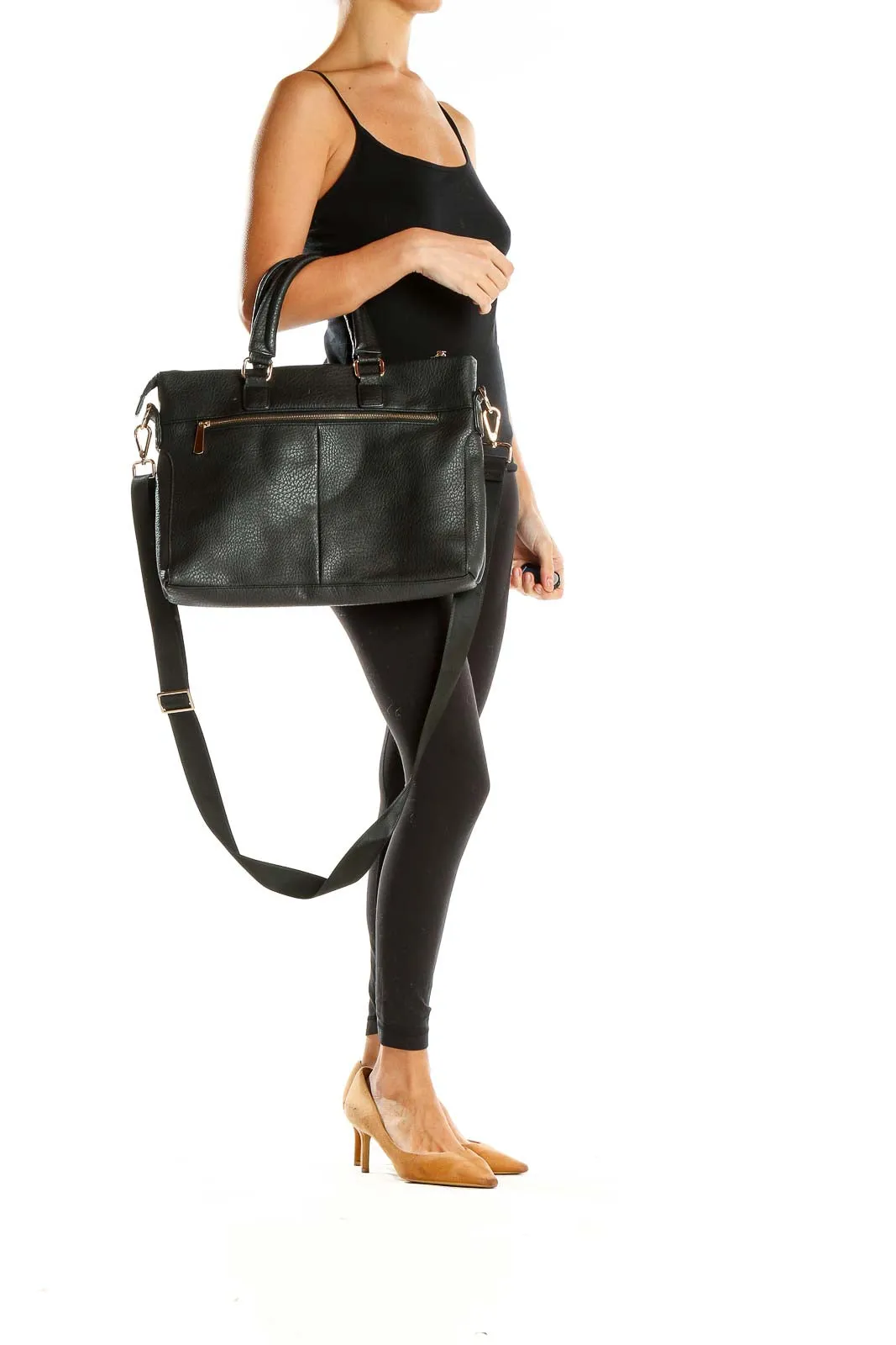 Black Leather Satchel Handbag