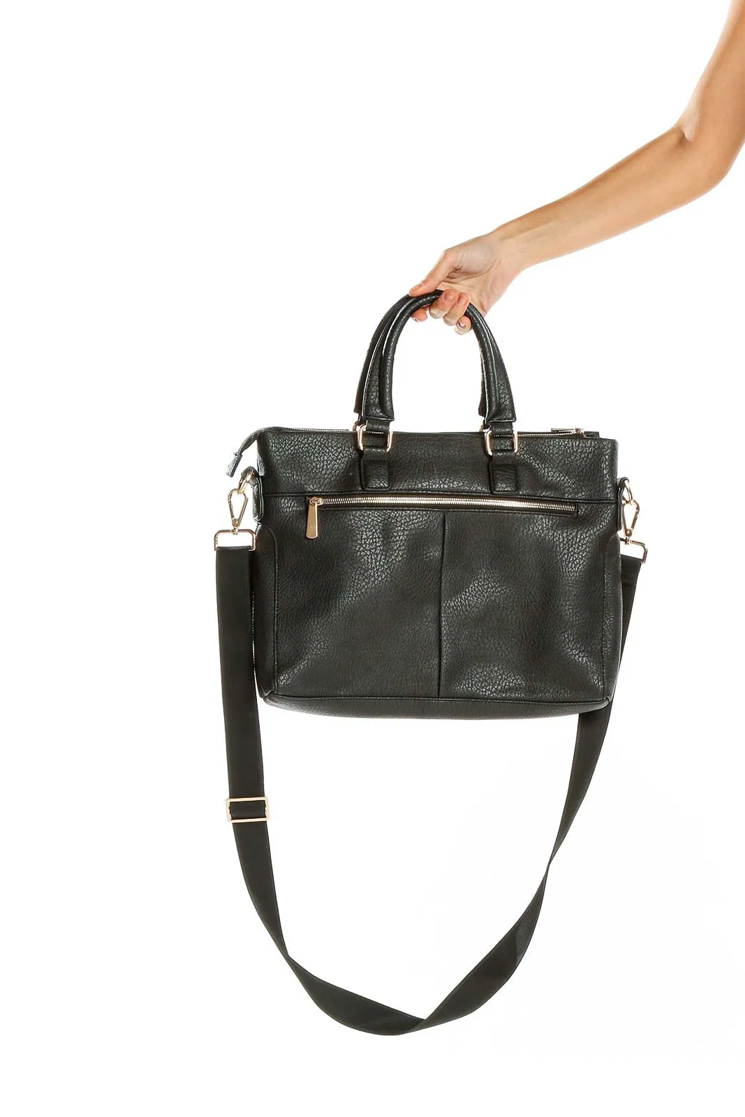 Black Leather Satchel Handbag