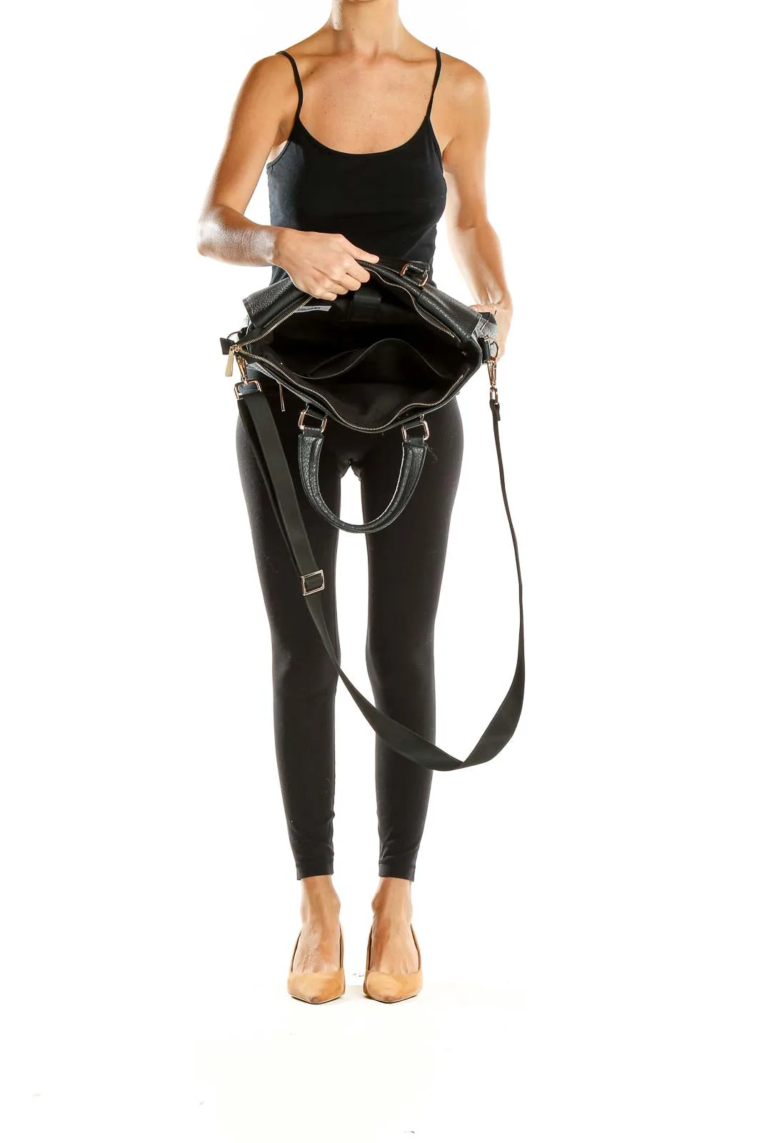 Black Leather Satchel Handbag
