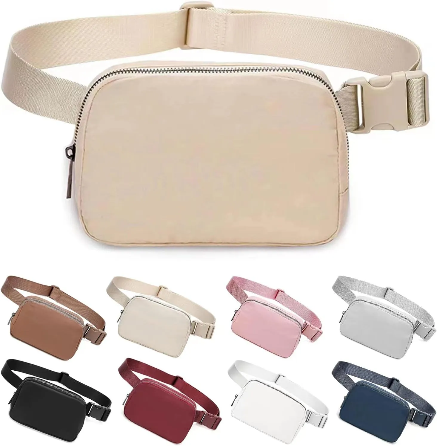 BOWNDY Waist Pack for Running Fanny Pack for Women Men,Crossbody Lulu Waist Pack Lemen Bag with Adjustable Strap, Everywhere Belt Bag for Travel Outdoors Running Hiking(Khaki)