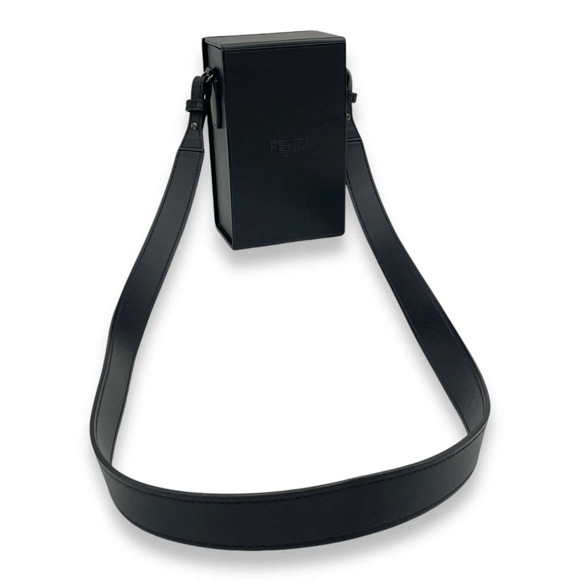 Box Crossbody Bag Black in Calfskin, Ruthenium hardware