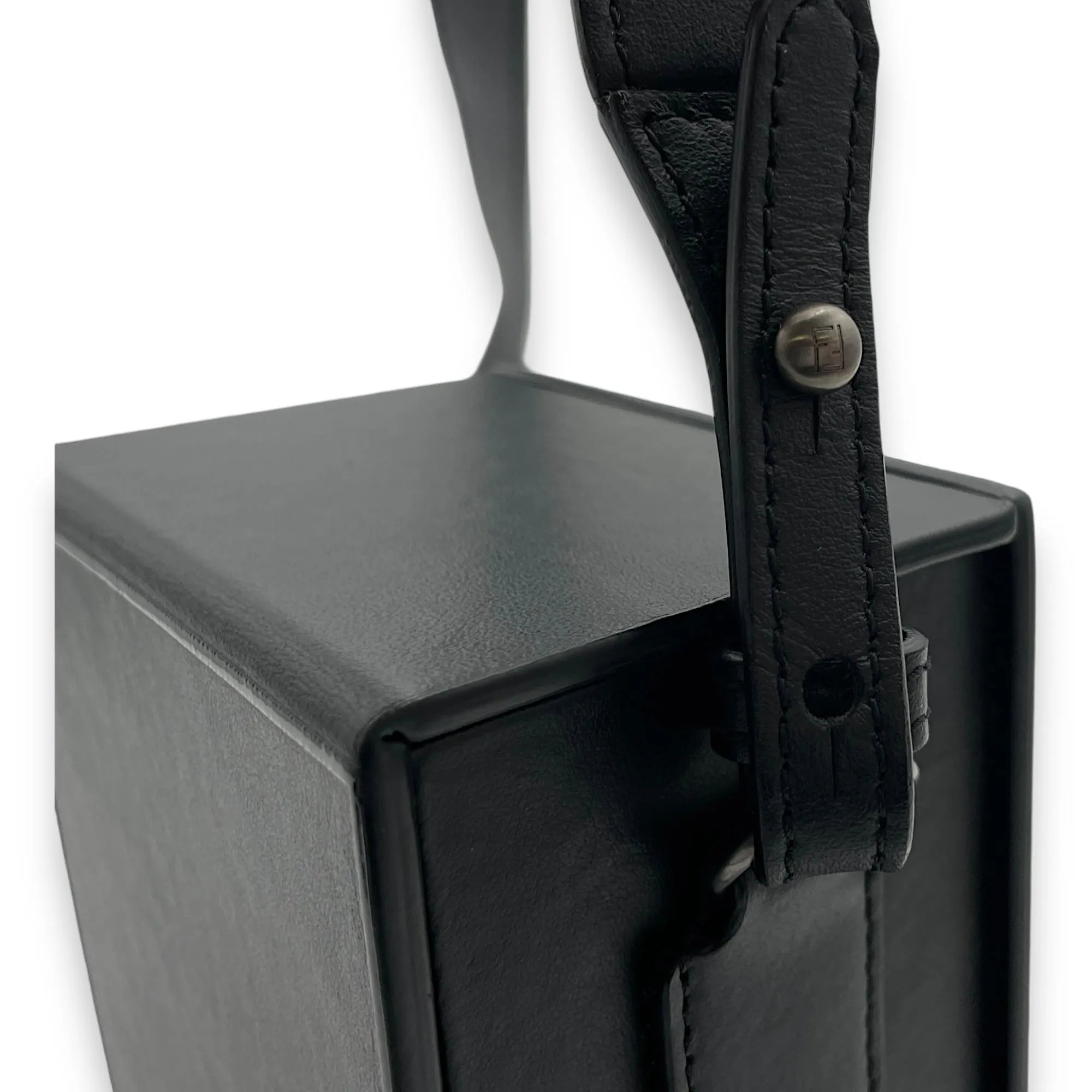 Box Crossbody Bag Black in Calfskin, Ruthenium hardware