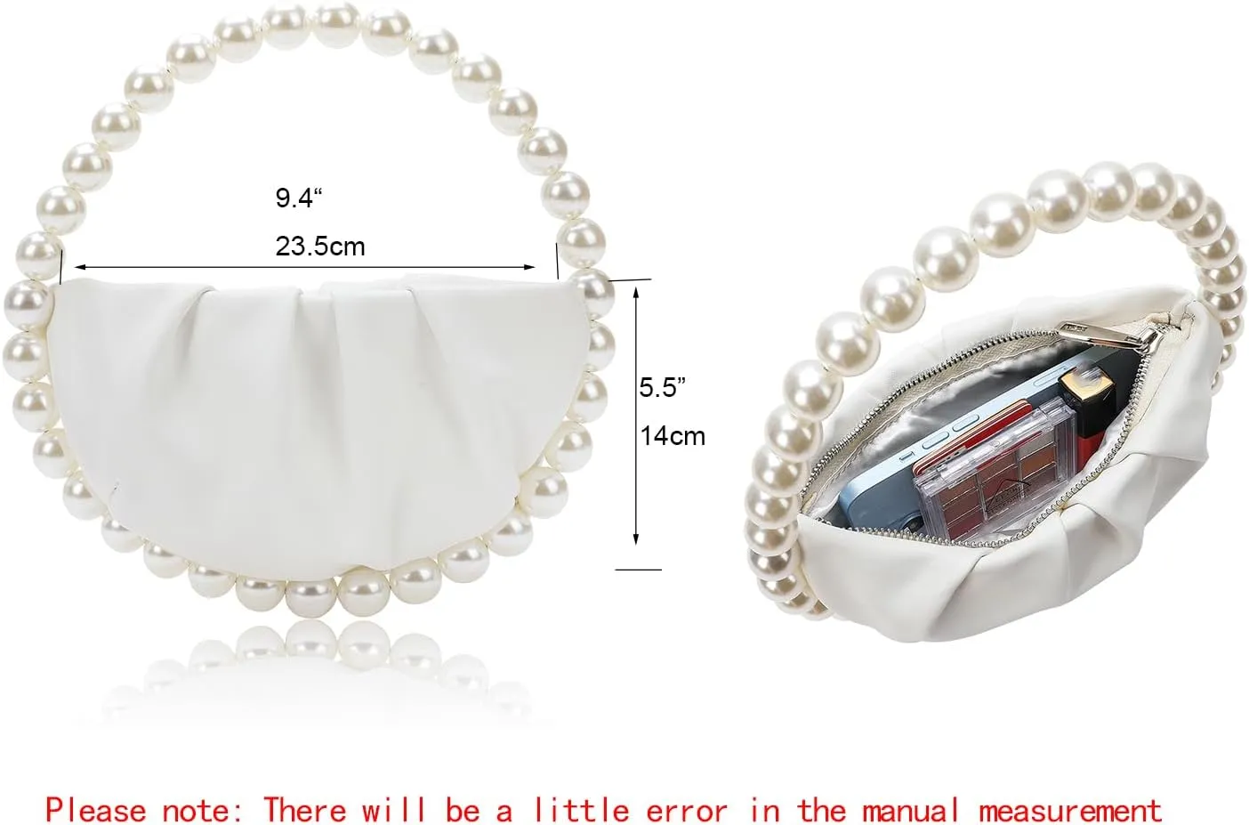 CARIEDO Pearl Soft Face Pleated Handbag Advanced Evening Bag Party Prom Bride Purse Phone Clutch Purse