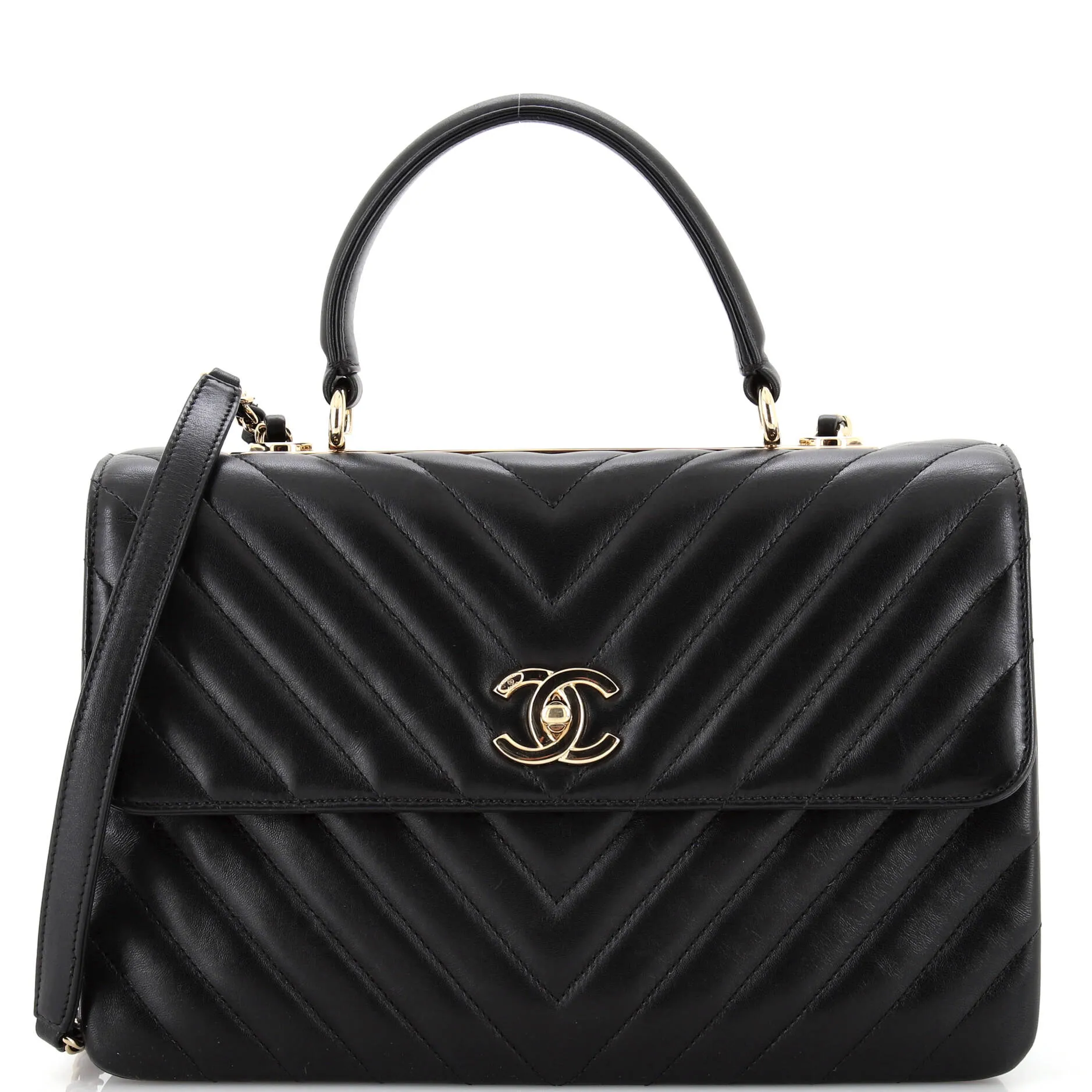 CHANEL Trendy CC Top Handle Bag Chevron Lambskin Medium