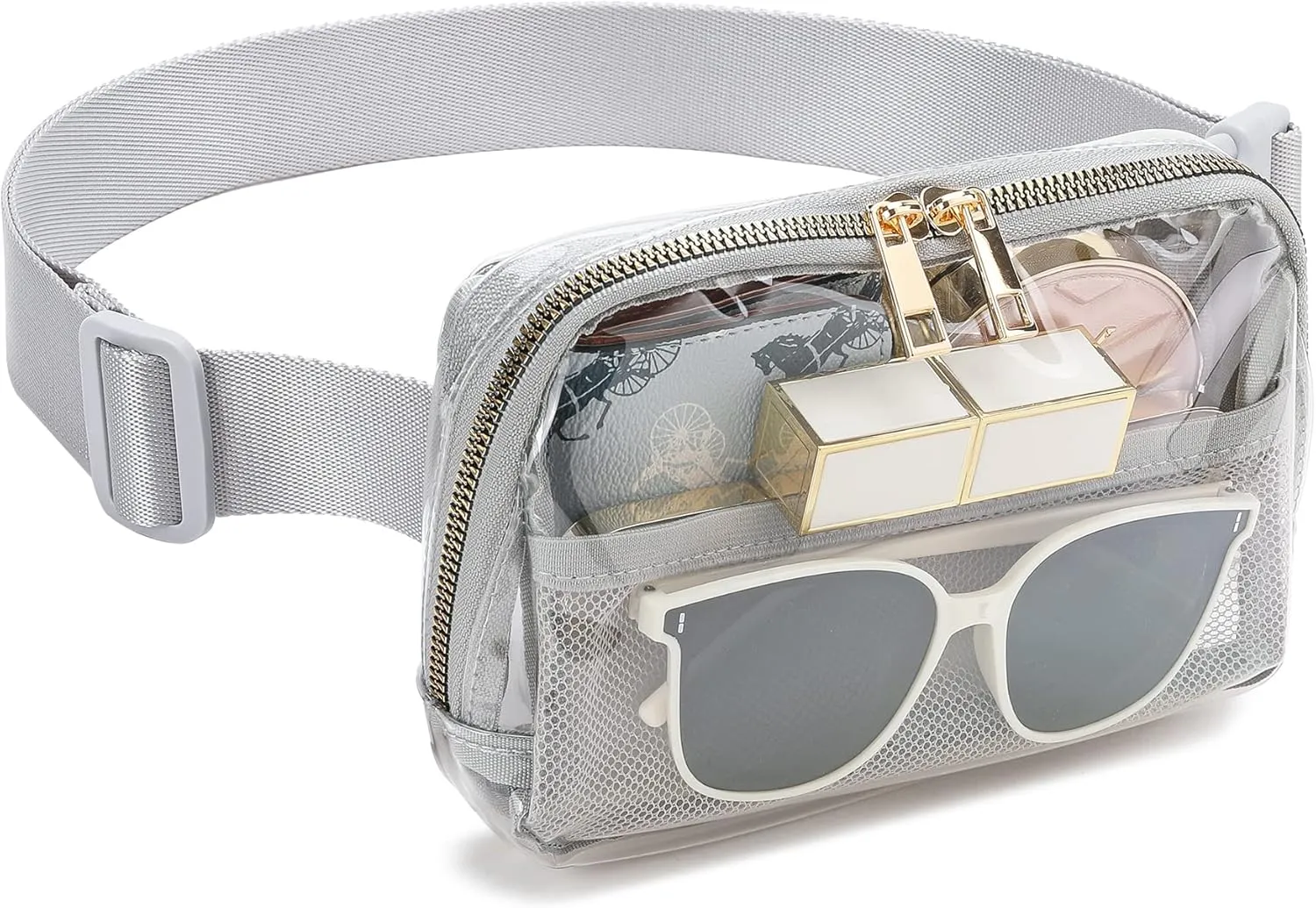 Clear Fanny Pack Belt Bag Stadium Approved for Women Men with Adjustable Strap Water-resistant Waist bag Clear Purse for Travel Workout Running Hiking(Gray
