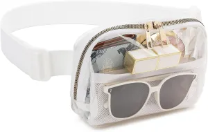 Clear Fanny Pack Belt Bag Stadium Approved for Women Men with Adjustable Strap Water-resistant Waist bag Clear Purse for Travel Workout Running Hiking(White)