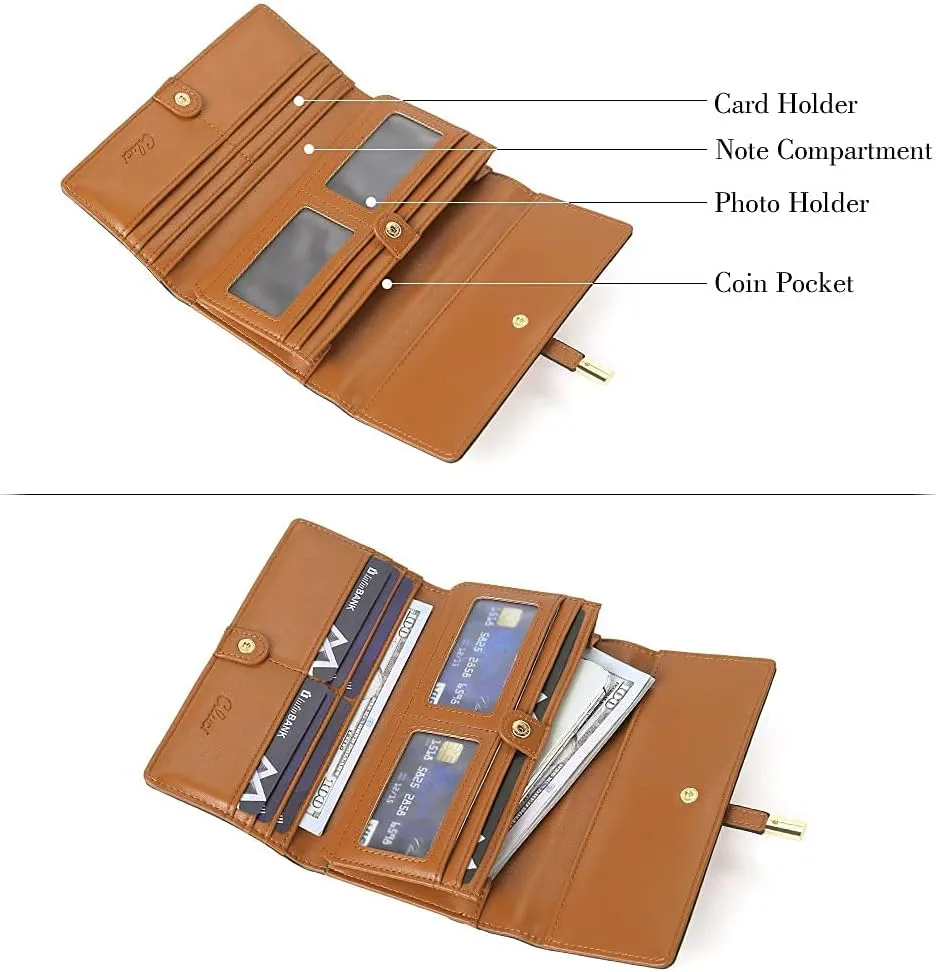 CLUCI Leather Wallet for Women Slim Designer Trifold Ladies Credit Card Holder