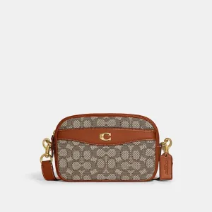 Coach Camera Bag In Signature Textile Jacquard Brass/Cocoa Burnished Amb