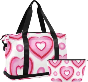 Colorful Gradient Heart Peach Travel Duffel Bag Carry On Shoulder Weekend Tote with Adjustable Strap for Airplane Traveling Waterproof
