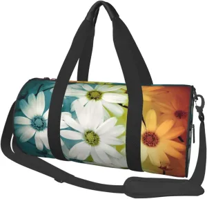 Daisy Flowers in Different Featured Framed Duffle Bag for Women Men Personal Item Travel Bags Canvas Weekender Overnight Bag Lightweight Sports Tote Gym Bags Carry On Luggage Bag