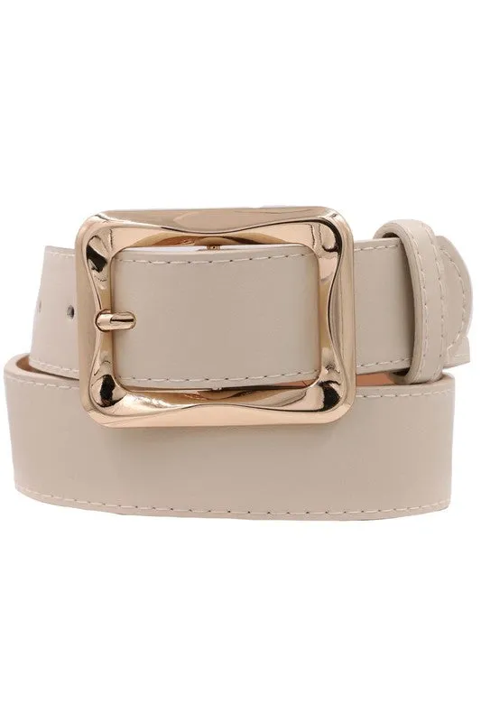 Diana Rectangle Metal Buckle Vegan Leather Belt Khaki