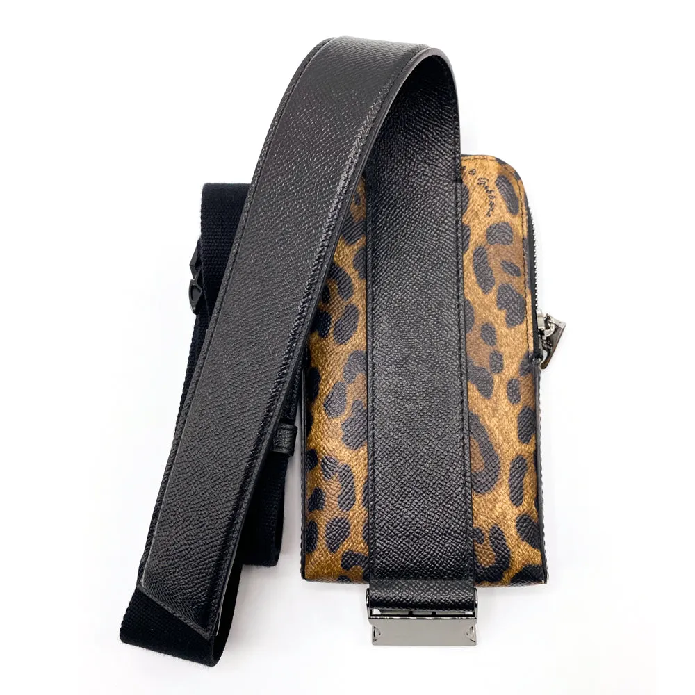 Dolce & Gabbana Leopard Print Dauphine Calfskin Smartphone Holder Crossbody Bag