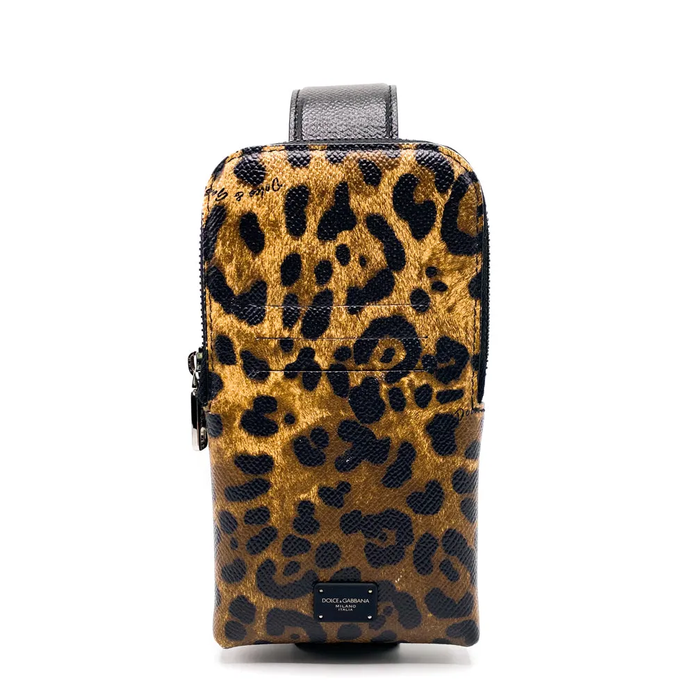 Dolce & Gabbana Leopard Print Dauphine Calfskin Smartphone Holder Crossbody Bag