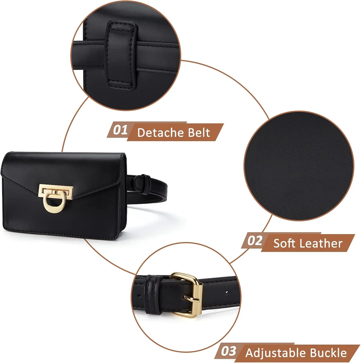 ECOSUSI Fanny Pack for Women PU Leather Belt Bag Waist Bag Fashion Waist Pack Pouch Small Purse for Party, Travel, Hiking