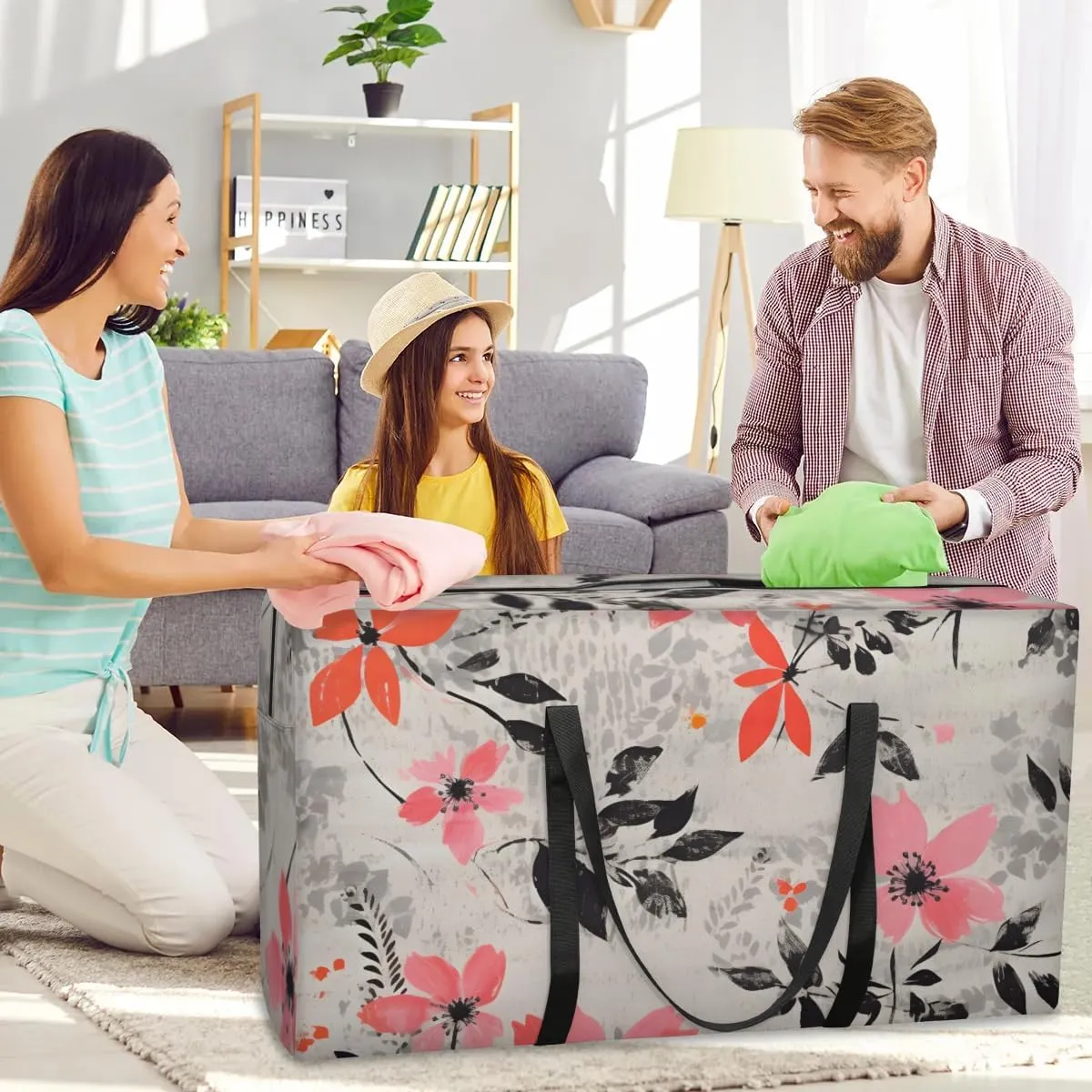 Extra Large Moving Bags Aesthetic Floral Storage Bags with Handles and Zippers Large Packing Bags for Space Saving Storage Totes Moving Supplies