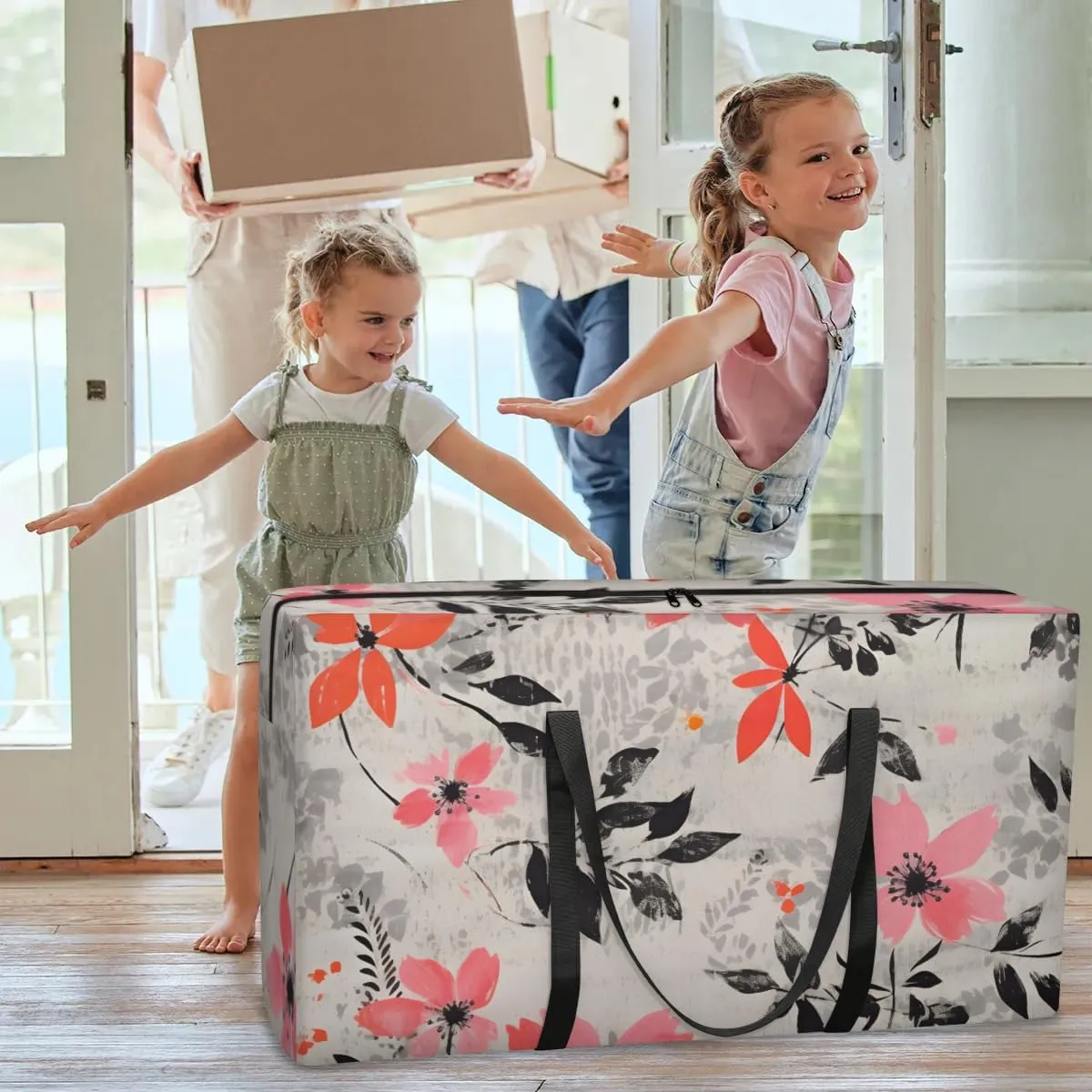 Extra Large Moving Bags Aesthetic Floral Storage Bags with Handles and Zippers Large Packing Bags for Space Saving Storage Totes Moving Supplies